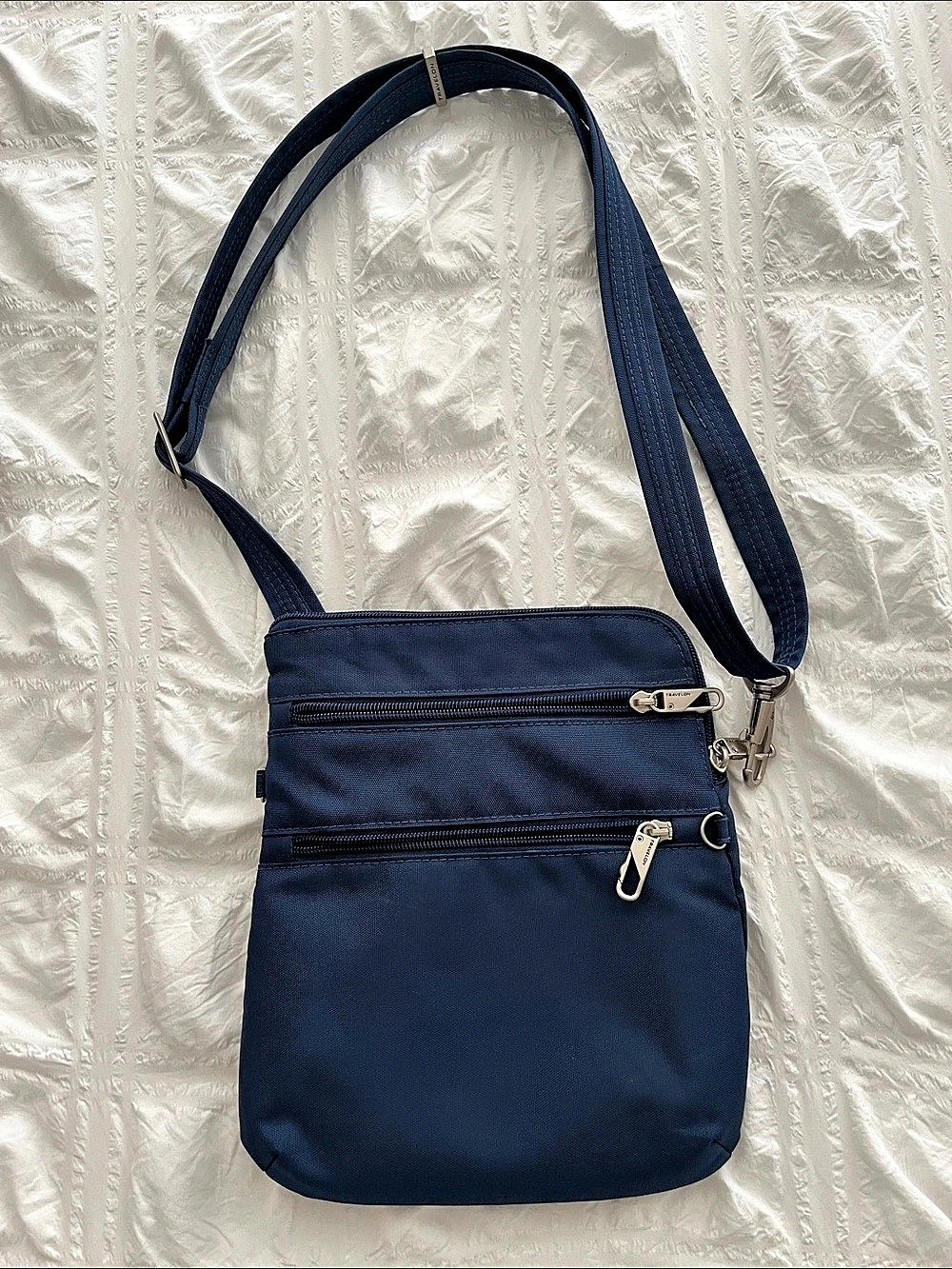 Travelon Anti-Theft Classic Slim Double Zip Crossbody Blue Bag